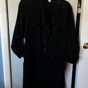 Cache Black Midi Dress with Long Sleeves